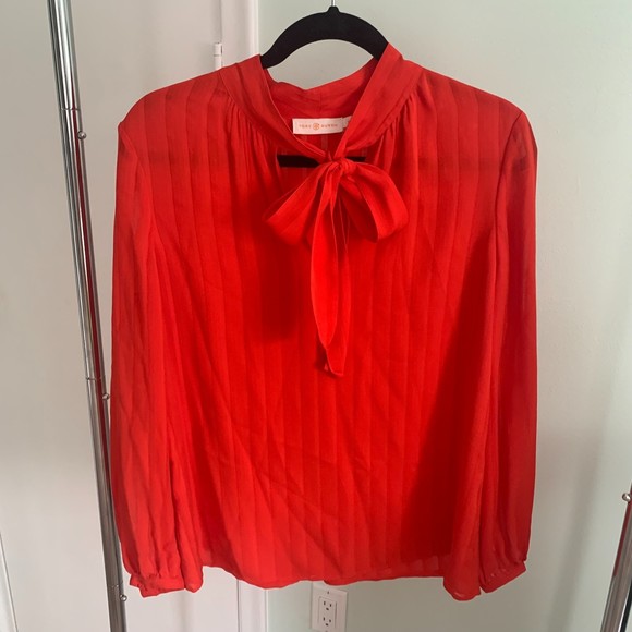 Tory Burch Tops - Tory Burch 100% Silk Mock Neck Long Sleeve Red Blouse Size 10